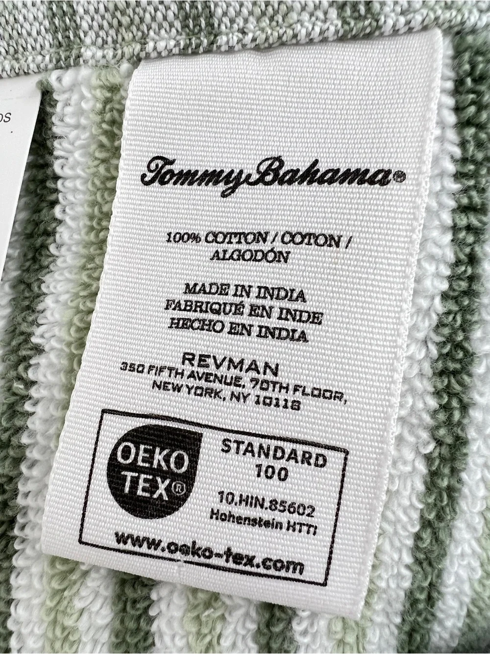 Tommy Bahama Bath Towels Riviera Sage Green White Striped Soft Cotton 2 Pc NEW